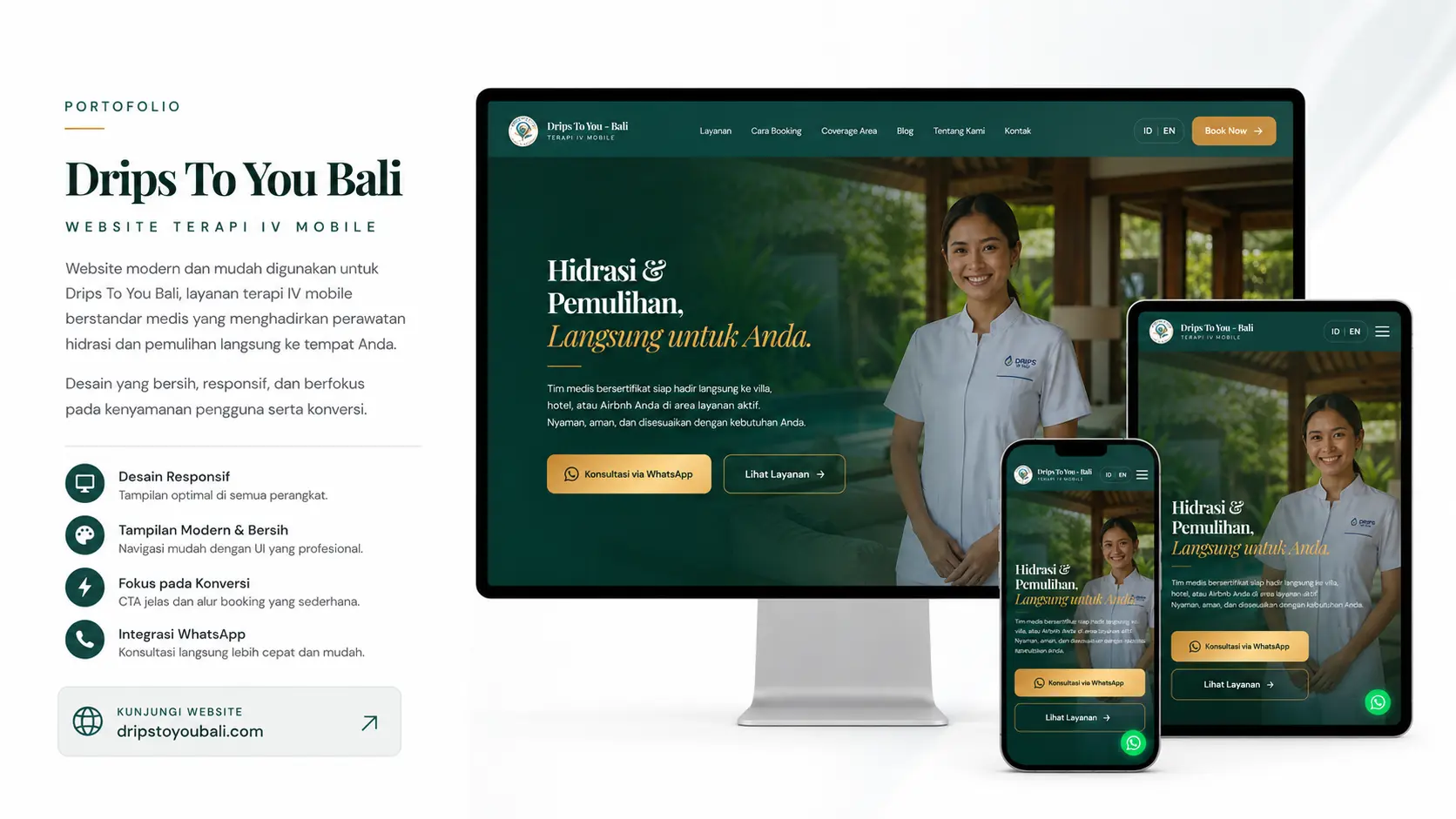 Showcase landing page Drips To You Bali di tampilan desktop dan mobile